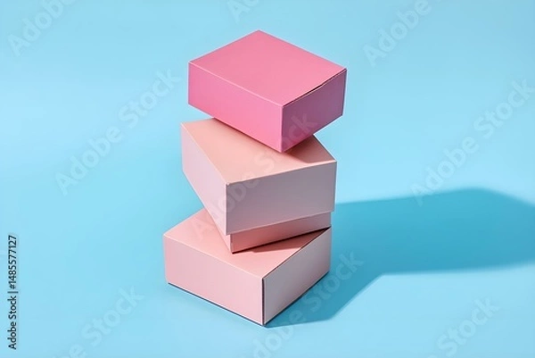 Fototapeta Pink Cardboard Boxes Arranged on a Soft Blue Background with Elegant Contrast