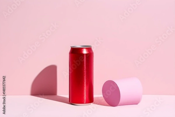 Fototapeta Red Classic Aluminum Can for Carbonated Drinks on Minimalist Display