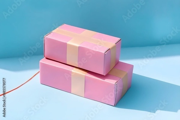 Fototapeta Two Pink Parcels Secured with Packing Tape for Elegant Shipment