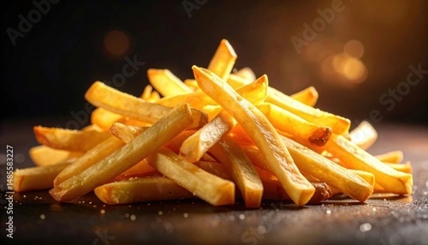 Fototapeta Golden French Fries on Dark Background Moody Food Poster Asset Generative AI