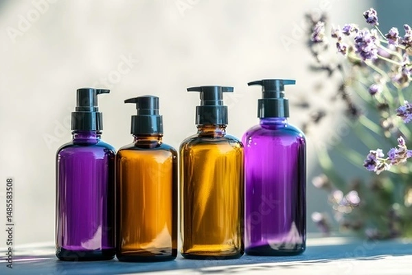 Fototapeta Elegant Bottles for Cosmetics and Homemade Products with Stylish Design