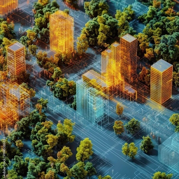 Fototapeta Predictive Urban Heat Island Mitigation Strategies Using AI-Driven Urban Planning, Environmental Modeling, Sensor Feedback, and Vegetation Pattern Analysis