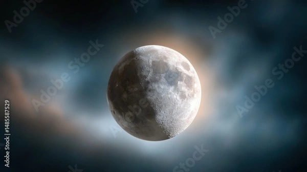 Fototapeta Hyper realistic moon in the dark sky, spectacular photography
