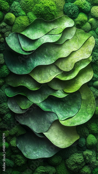Fototapeta Elegant ial moss wall with dynamic modern patterns, showcasing vibrant green layers that evoke sense of tranquility and nature