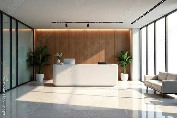 Obraz Modern minimalist reception desk in a bright office , business, service, help