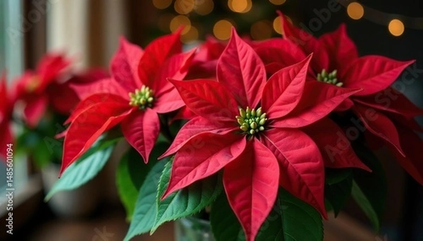 Obraz Vibrant red poinsettias in a festive arrangement , bloom, winter