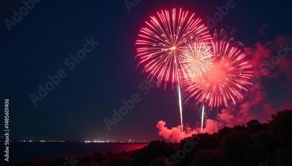 Obraz Vibrant firework explosion illuminating the night sky , night, fireworks, sky