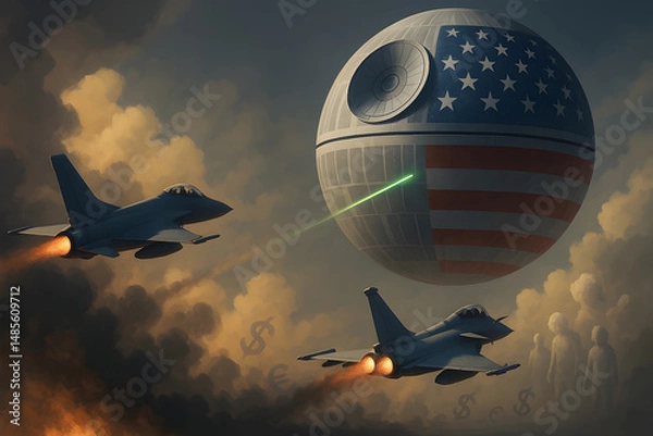 Fototapeta Satirical Power Play: Patriotic Orbital Weapon Enforcing Global Trade Imbalance 06