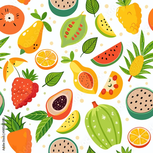 Obraz Colorful fruit slices and leaves pattern