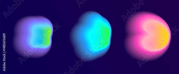 Obraz Set color neon irregular blob gradient, blend gradation. Abstract colorful blur shapes on dark violet background. Abstract y2k pop design elements Aura concept with glow effect Vector illustration.