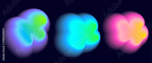 Obraz Set color neon irregular blob gradient, blend gradation. Abstract colorful blur shapes on dark blue background. Abstract y2k pop design elements Aura concept with glow effect Vector illustration.