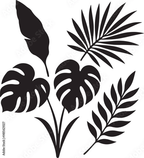Fototapeta Tropical Leaves Silhouette in Botanical Vector Style