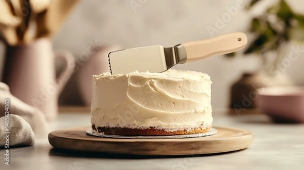 Fototapeta A mockup of a branded cake scraper, placed on a frosting table