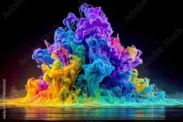 Obraz Vibrant colorful smoke swirling against a dark background.