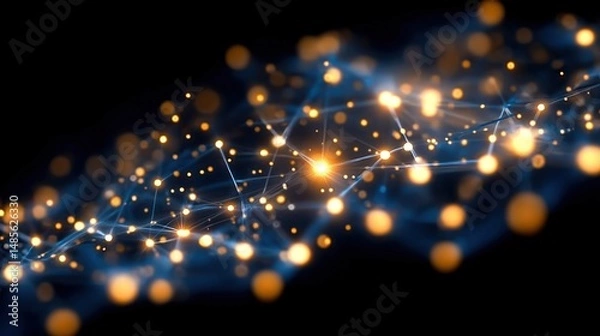 Obraz Abstract digital network with glowing nodes on a dark background.