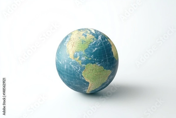Fototapeta Earth globe, detailed map, showing continents and oceans.  A realistic representation of the planet, centered on the Americas