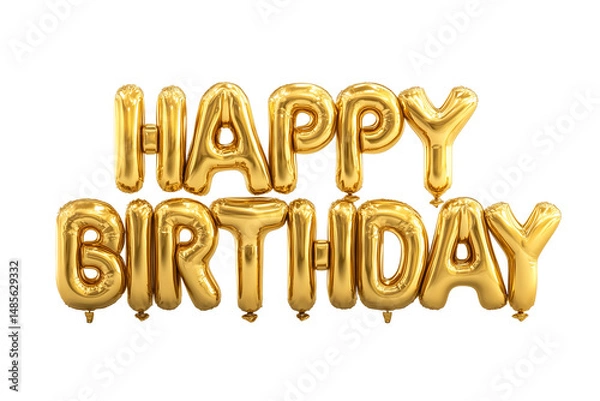 Fototapeta A set of realistic golden balloon 3D Happy Birthday lettering with party spark, isolated on a transparent background