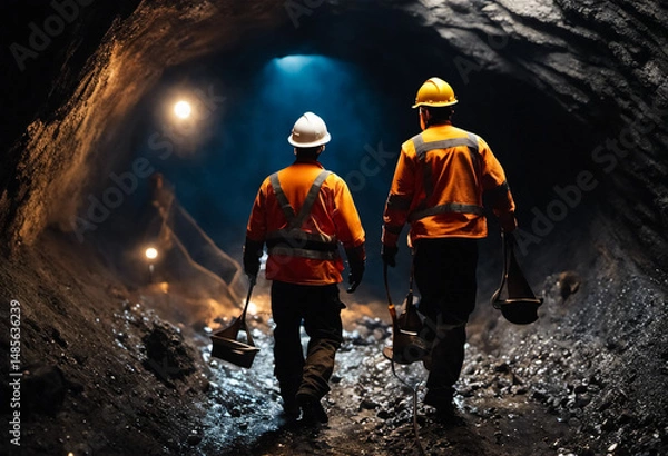 Obraz Miners working underground in a coal mine