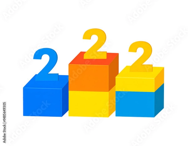 Fototapeta Colorful podiums with numbers 2, symbolizing second place