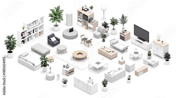 Obraz Isometric illustration of modern furniture and decorative elements for interior design projects