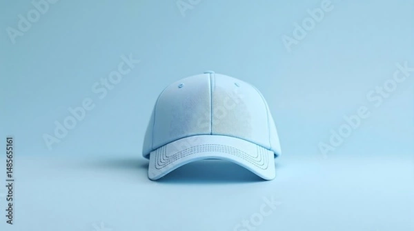 Obraz Minimalist studio shot of a pastel blue baseball cap on a matching background