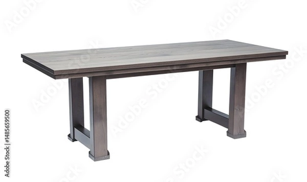 Fototapeta Brown wooden rectangular dining classic table. Interior design concept. Isolated object on white background.