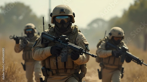 Fototapeta Elite Army on a Mission — Tactical Soldiers, Military Operation & Action Combat Illustration