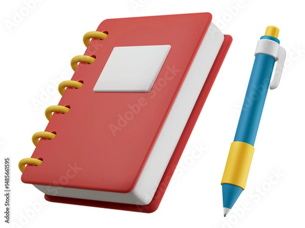 Obraz Notepad and ballpoint pen 3d vector illustration isolated on a white background.
