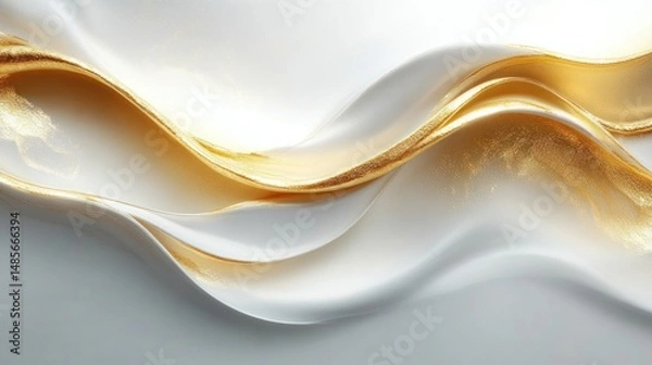 Fototapeta Elegant abstract flowing curves in white and gold with smooth gradients creating a sense of fluidity and luxury