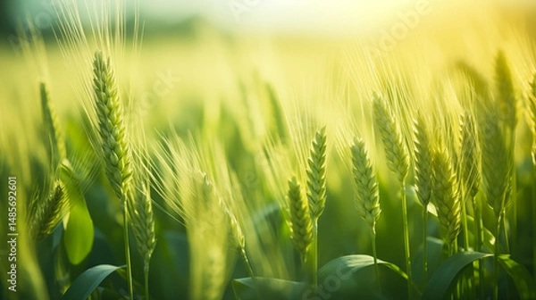 Obraz Green Wheat field farm background.