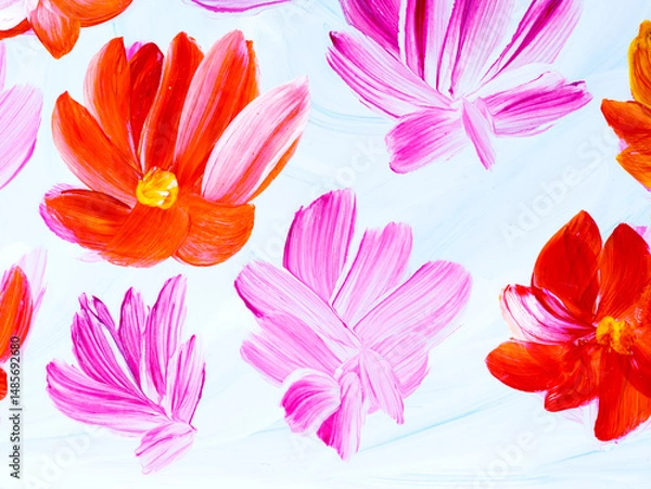 Fototapeta Abstract flower, original hand drawn, impressionism style, color texture, brush strokes of acrylic paint