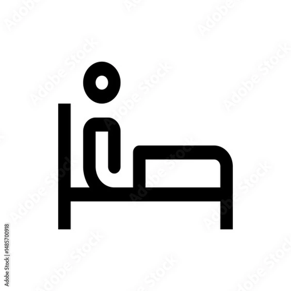 Obraz Illustration of a person lying in bed with a headboard in a simple black and white line drawing style
