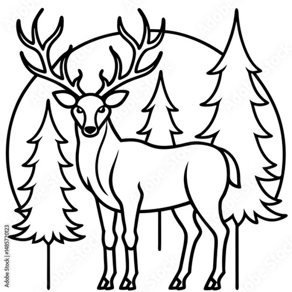Obraz Stag in the Woods Line Art