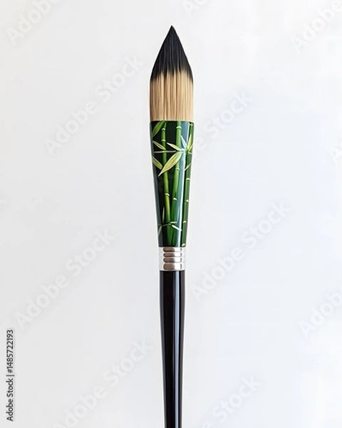 Fototapeta Paint brush with bamboo decoration on a white background with empty space for text message.
