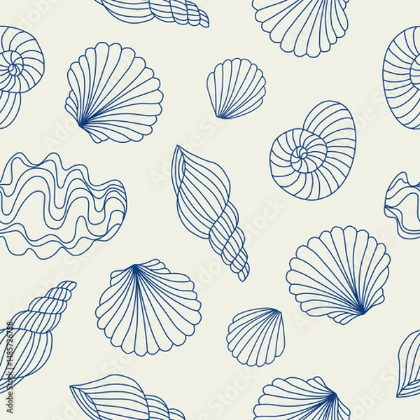 Obraz Colourful Seamless seashell pattern and background vector illustration. Hand drawn Illustration seashell for fabric, wallpaper, Design.