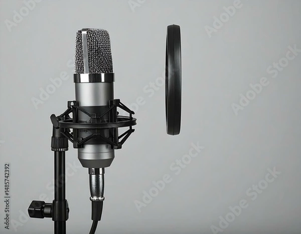 Fototapeta Studio Microphone Setup Condenser Mic, Shock Mount, Pop Filter
