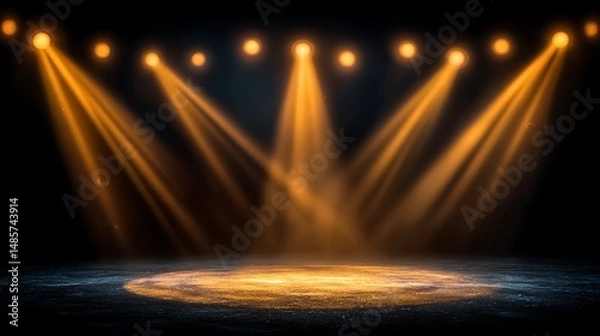 Obraz Golden Stage Spotlight Beams with Dramatic Lighting Effect.