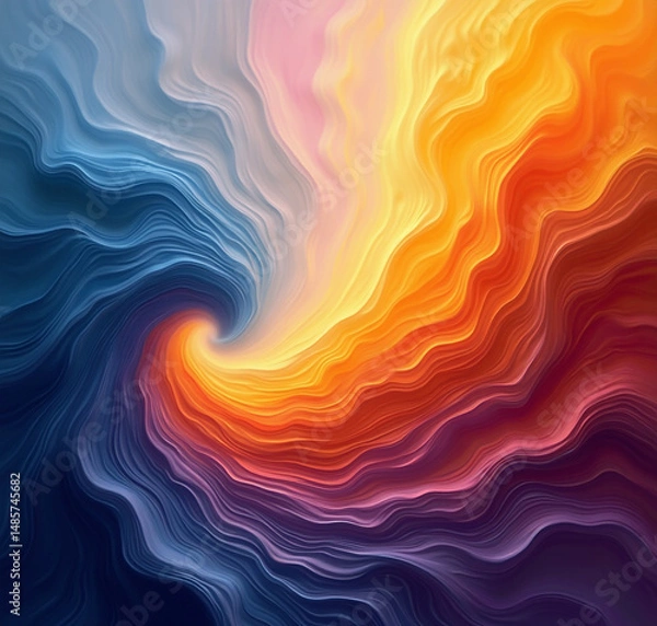 Fototapeta Abstract Digital Art with Blue-Purple Swirls and Yellow Gradient – Fluid, Vibrant, and Harmonious Design