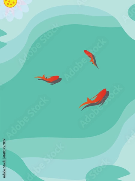 Obraz Small fresh summer pond goldfish vector background