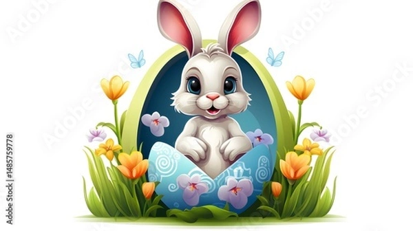 Obraz Cute Easter Bunny sitting on Easter egg - Vector Illustration for Easter decorations and designs