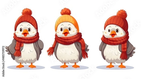 Obraz Adorable Cartoon Chicken in Winter Clothing Vector Illustration