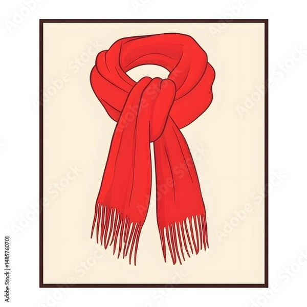 Obraz Red Scarf Warm Clothes Icon Isolated Design Flat Vector Illustration