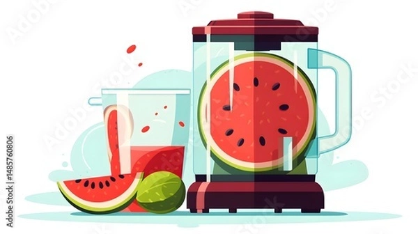 Obraz Professional Red Watermelon Juice in Blender Vector Illustration for Marketing Campaigns