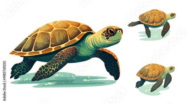 Obraz Sea Turtle Logo Icon Vector Illustration Clipart - Marine Life Design Element