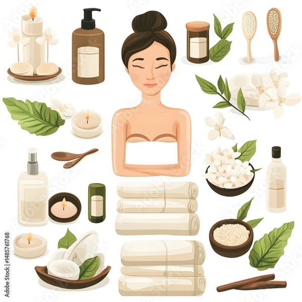 Fototapeta Professional wide angle centered composition of spa center set for relaxation