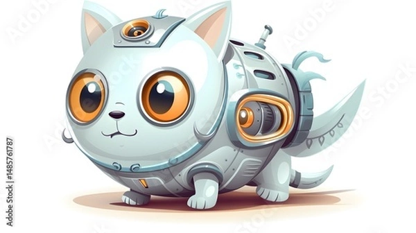 Obraz Futuristic Space Kitty Robot with Jet Engine - Metal Cat in Action