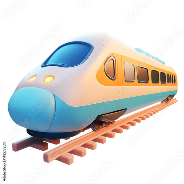 Obraz Vivid digital illustration of a modern high-speed train on elevated tracks, showcasing its bright colors and sleek design.