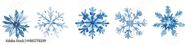Obraz Four stylized, light-blue watercolor snowflakes