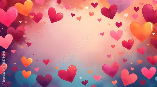 Fototapeta *Whimsical watercolor abstract hearts in layered shades, embodying deep friendship and heartfelt charm with copy space*  