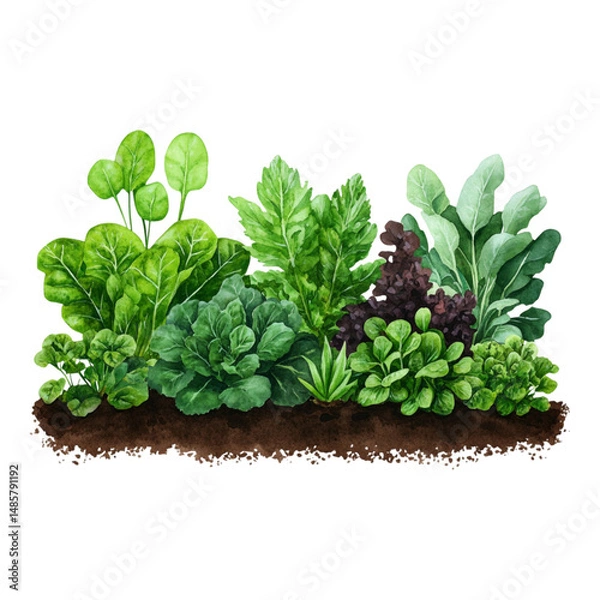 Obraz Fresh and Vibrant Leafy Greens Growing in a Garden Bed